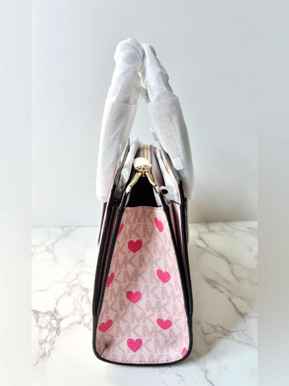 New Michael Kors Sheila Small Satchel Shoulder Crossbody Bag Hearts Pink - Picture 4 of 7